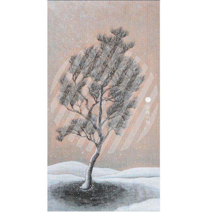水墨卷軸 雪景松樹